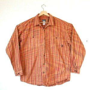 Patagonia Mens Extra Large XL Orange & Red Plaid Button Down 100% Organic Cotton
